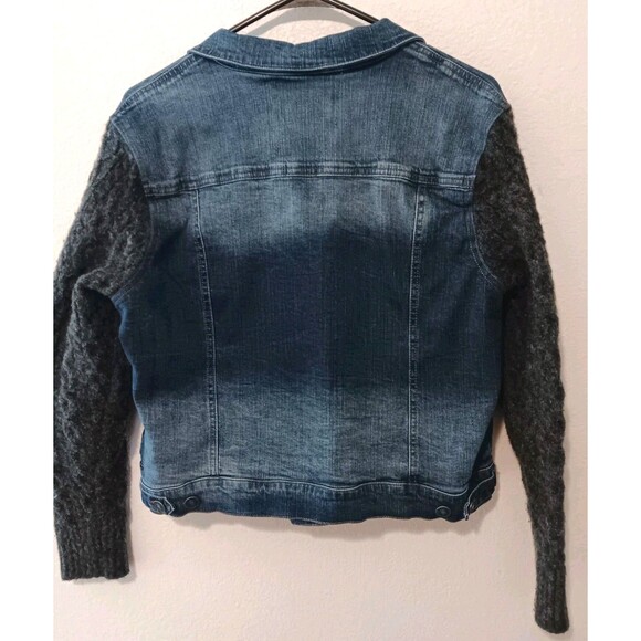 Silver Jeans Co XL Hybrid Denim Jean Jacket Gray Cable Knit Sweater Sleeves - Picture 7 of 13